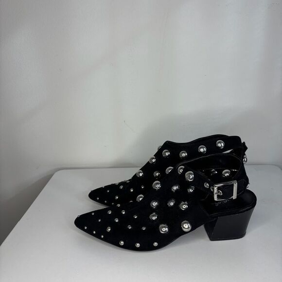 Qupid- Black Heels w/Ankle Straps & Silver Bubble Studs - Picture 2 of 7